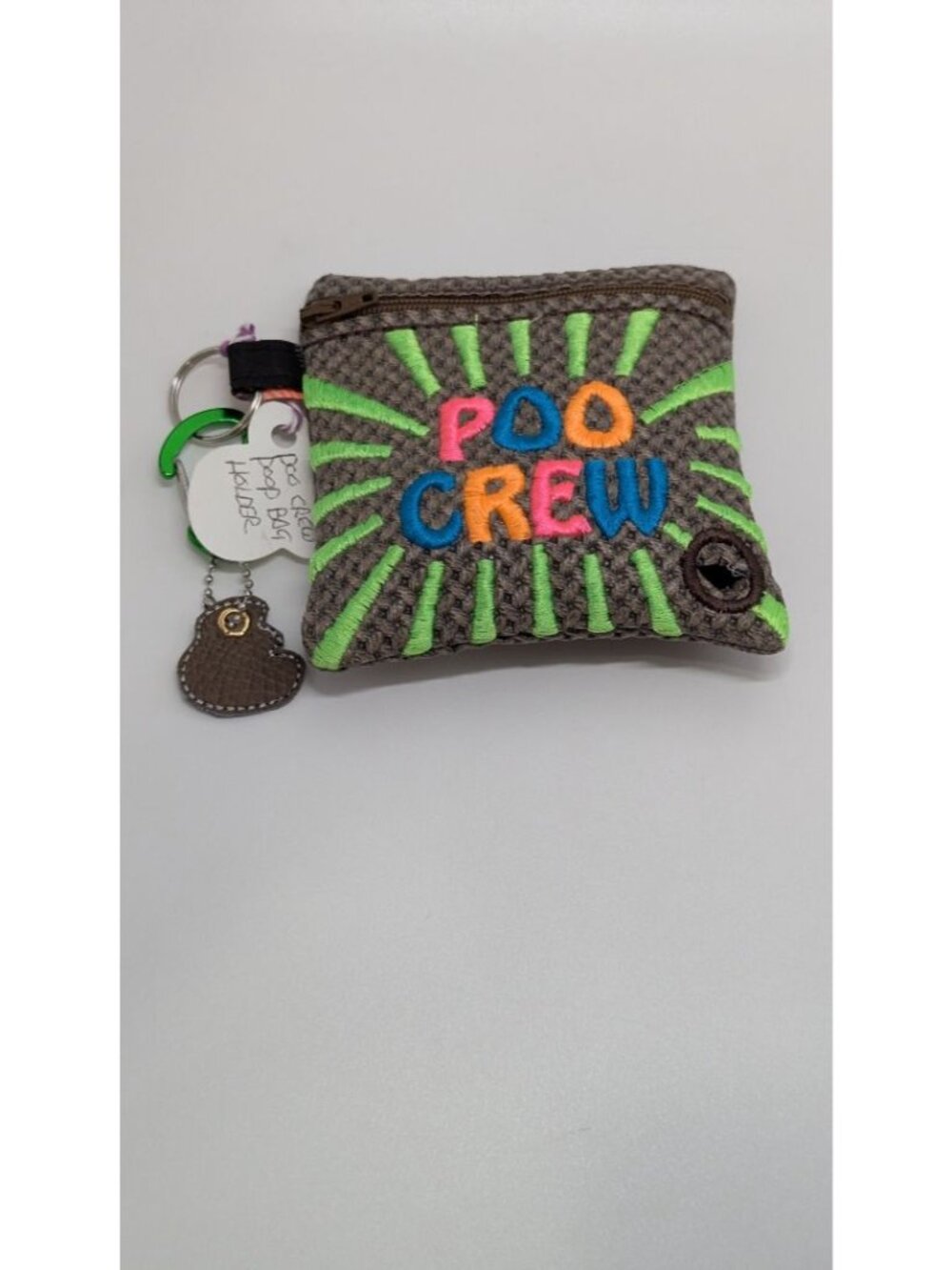 Handmade Grey/Green "Poo Crew" Poo Waste Bag Holder